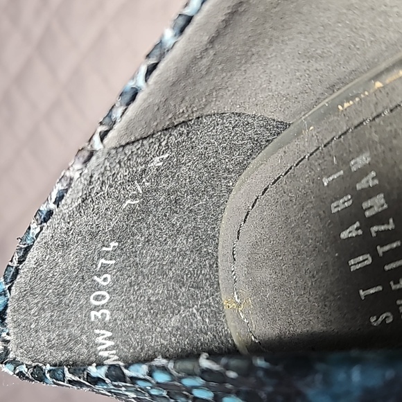 Stuart Weitzman Navy Blue Snakeskin Print Pointed Toe Kitten Heel Size 7.5 - Picture 14 of 16